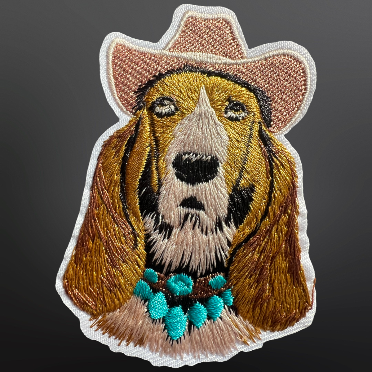 Western Iron On Trucker Hat Patch - Basset Hound Bulldog