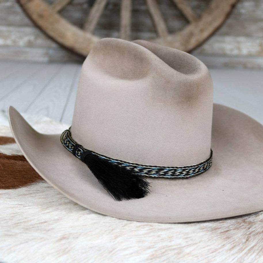Horsehair Blue Braided Tassel Hat Band - Frost