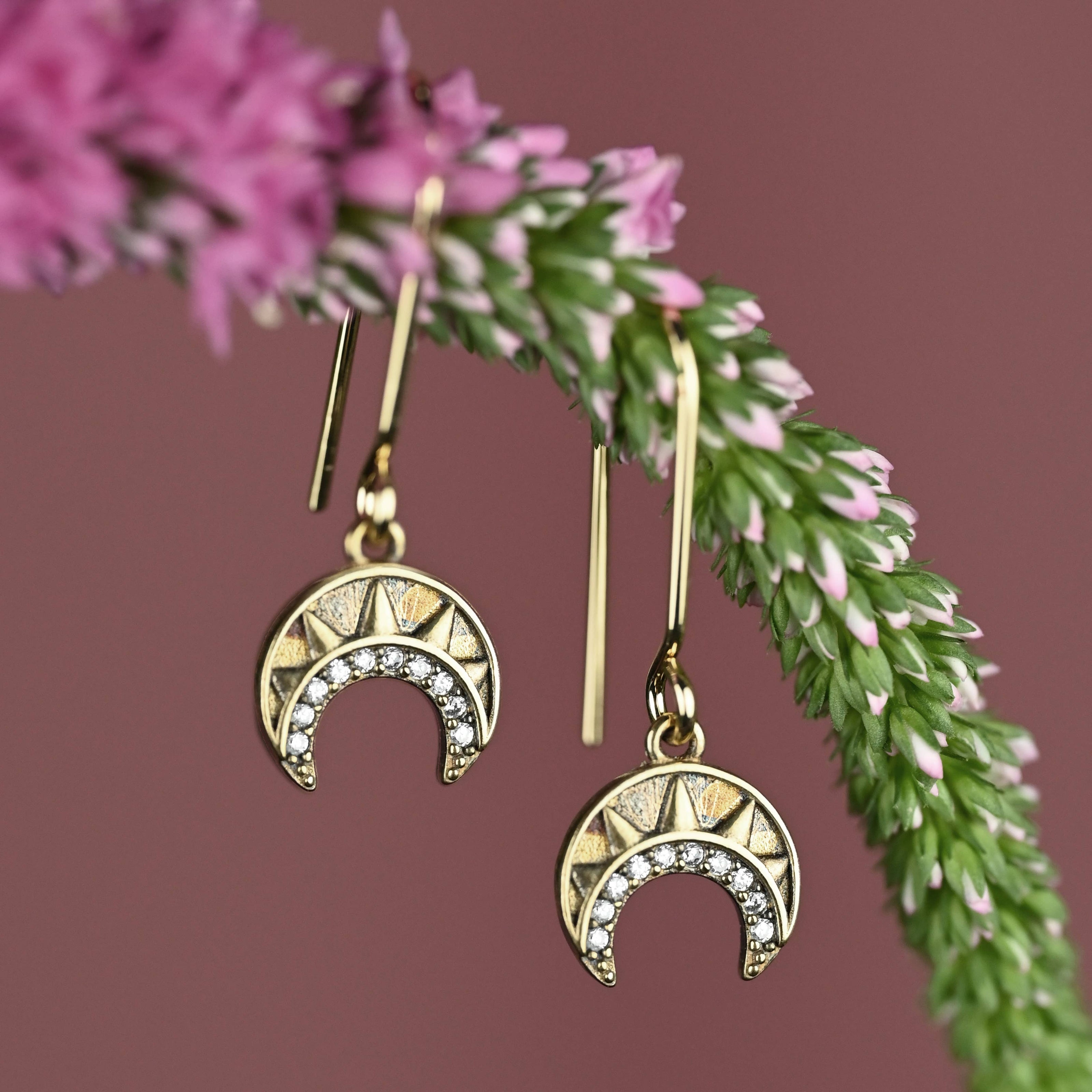 Vintage Deco Crescents w/ Tiny Crystals Earrings