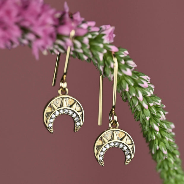 Vintage Deco Crescents w/ Tiny Crystals Earrings