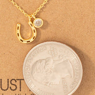 Gold Dipped Horse Shoe And Cz Charm Necklace