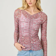 Lettuce Hem Mesh Print Top