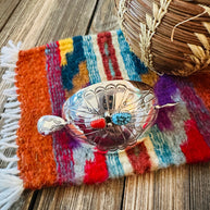 Handcrafted Turquoise, Coral & Sterling Silver Concho Hair Pin