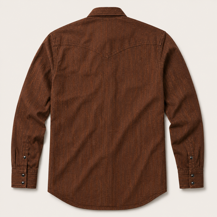 Embroidered Retro Snap Shirt, Brown