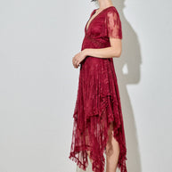 Embellished Lace Dress, Burgundy