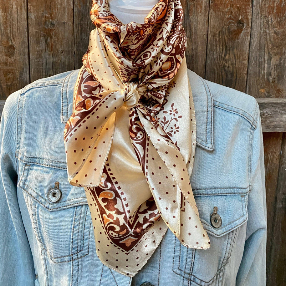 35X35" Tan/Brown Polka Dot & Paisley Wild Rag WR445