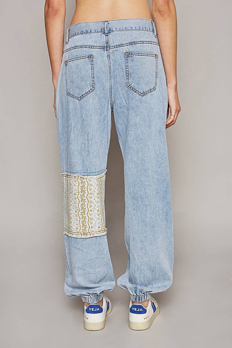 Embroidered Patchwork detail Jogger Pants