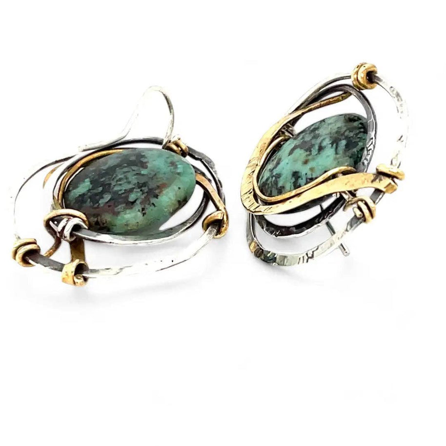 Handmade Turquoise Moon Post Earrings