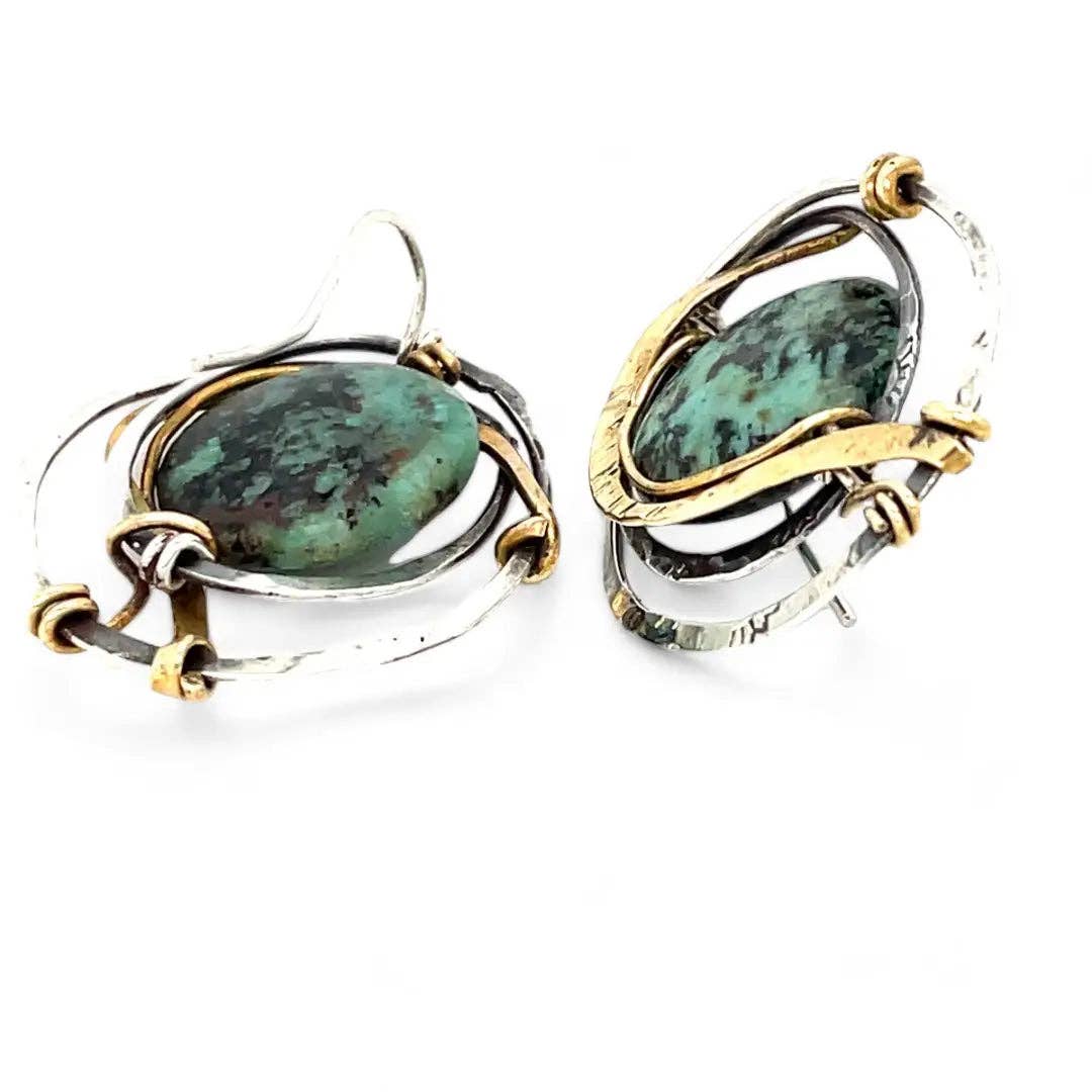 Handmade Turquoise Moon Post Earrings