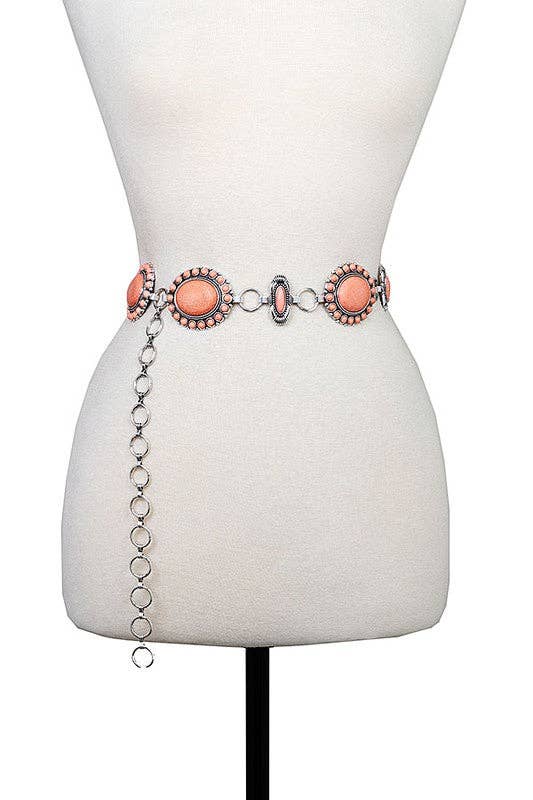 Oval Concho Belt with Faux Stone