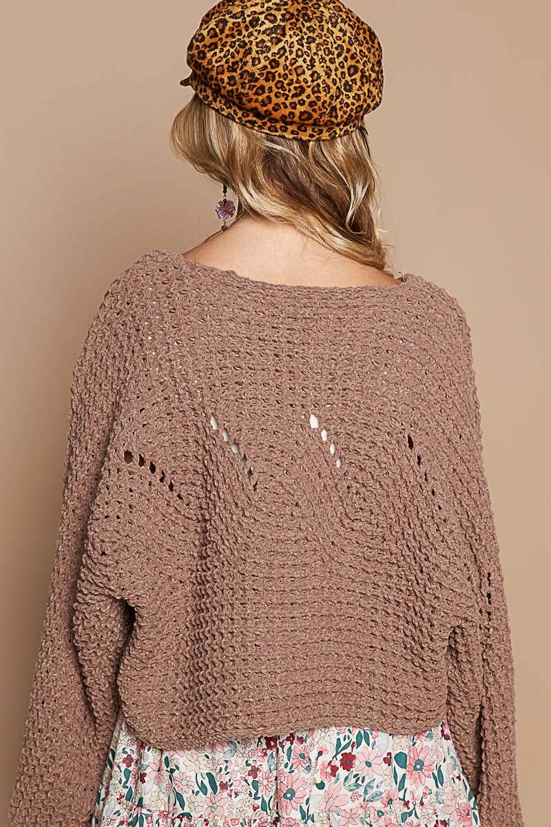 Semi-cropped chenille sweater