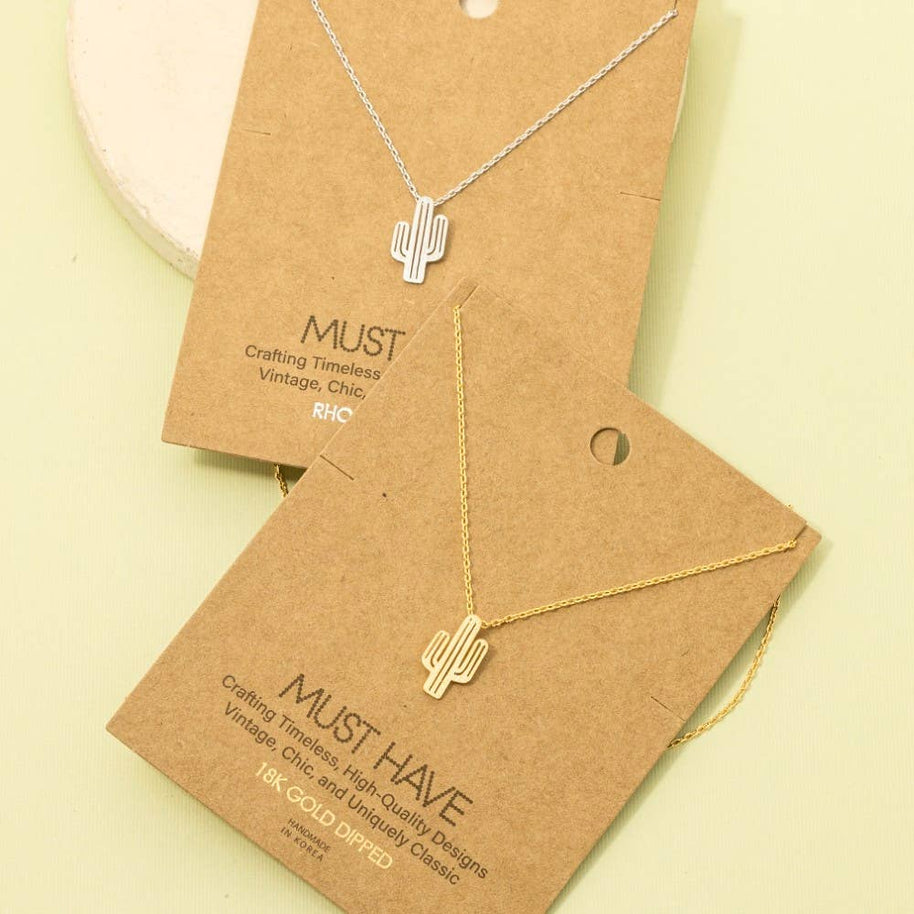 Gold Dipped Cactus Pendant Necklace