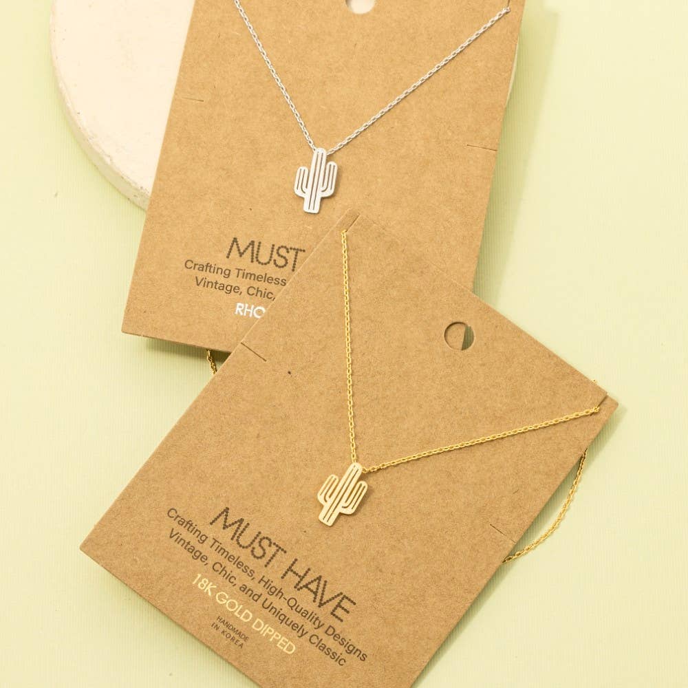 Gold Dipped Cactus Pendant Necklace