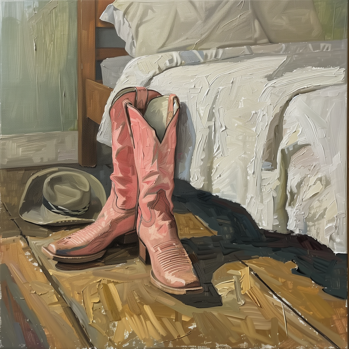 Pink Boots Bedside 8x8 Art Print with Matte