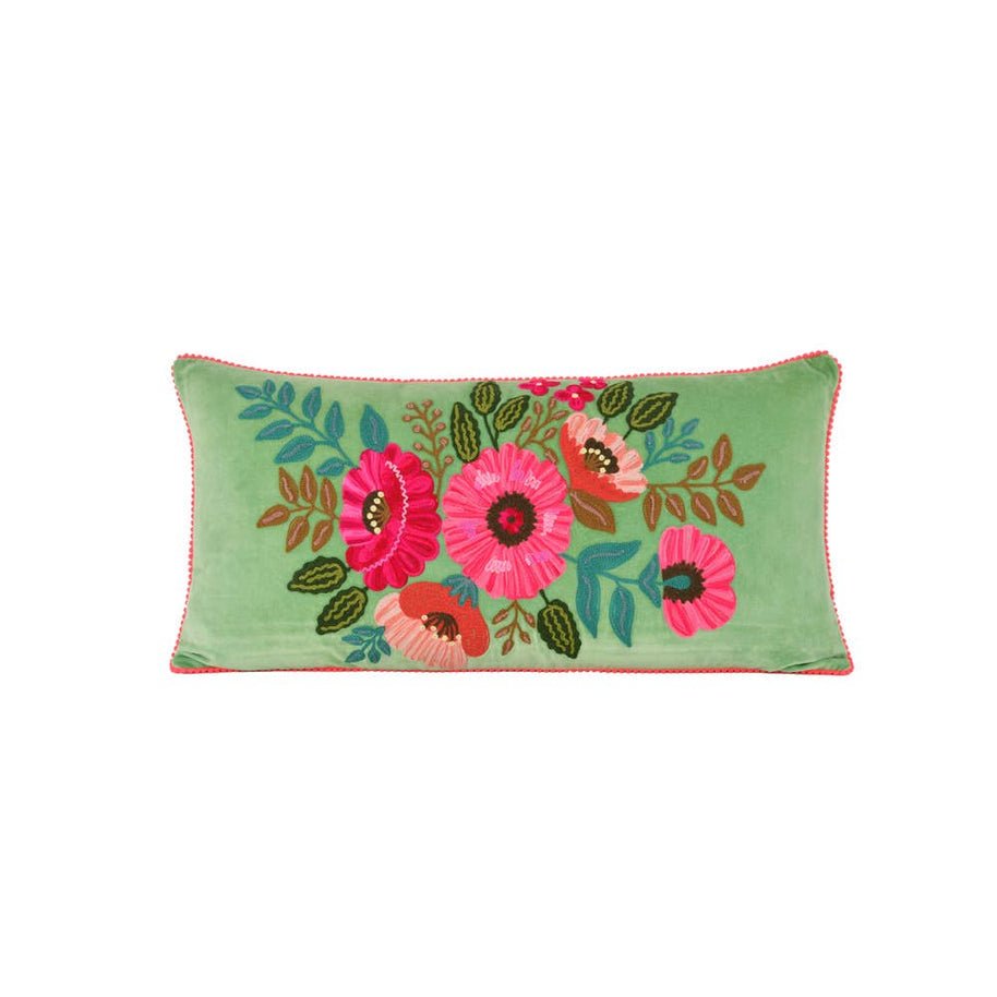 Aqua Velvet Embroidered Pillow, 28