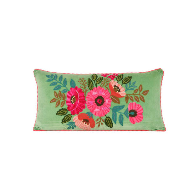 Aqua Velvet Embroidered Pillow, 28"L