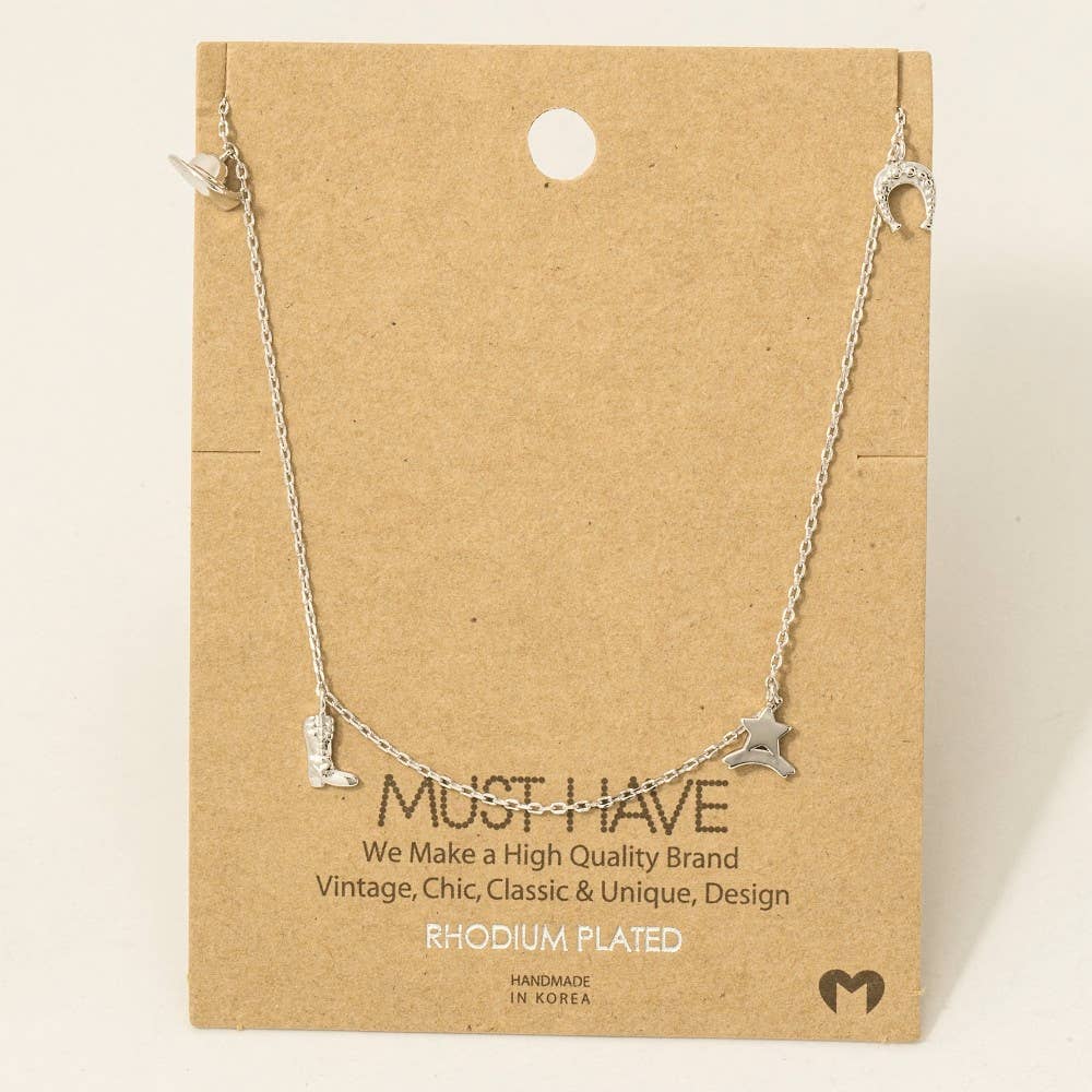 Gold Dipped Cowboy Theme Charms Chain Necklace
