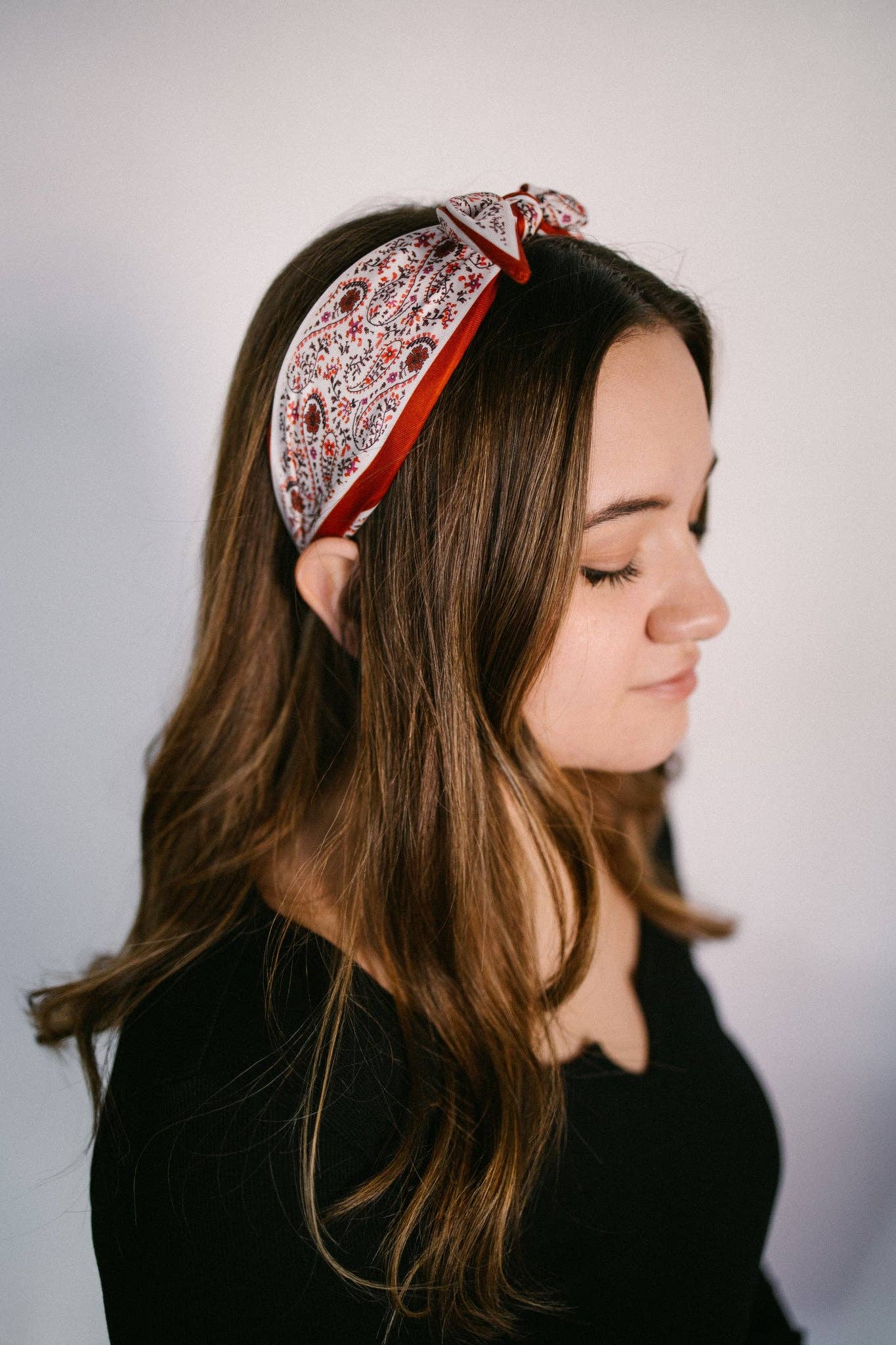 Red Paisley Boho Satin Scarf Bow Knot Headband