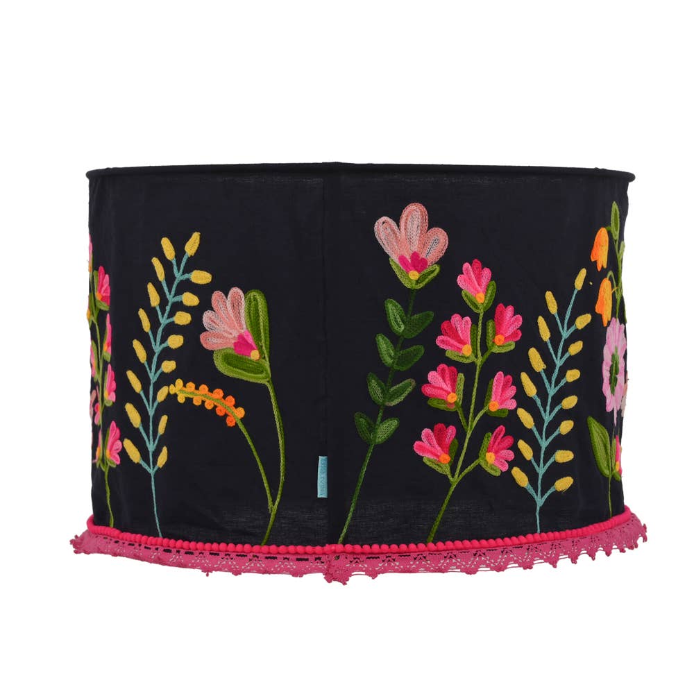 Black & Pink Embroidered Lamp Shade