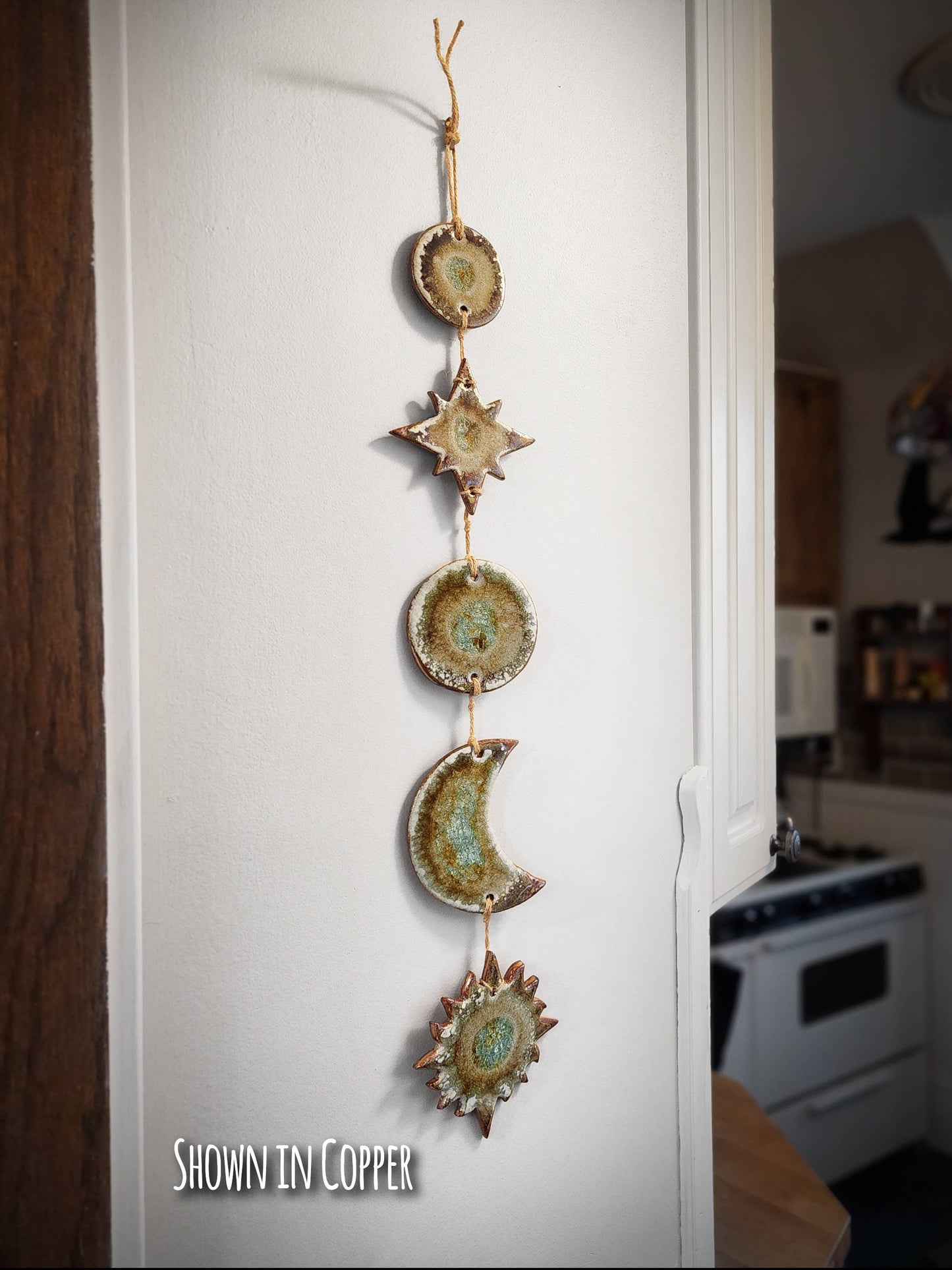 Handmade Celestial Wall Hanging, Sun Moon Stars: Black & Cream