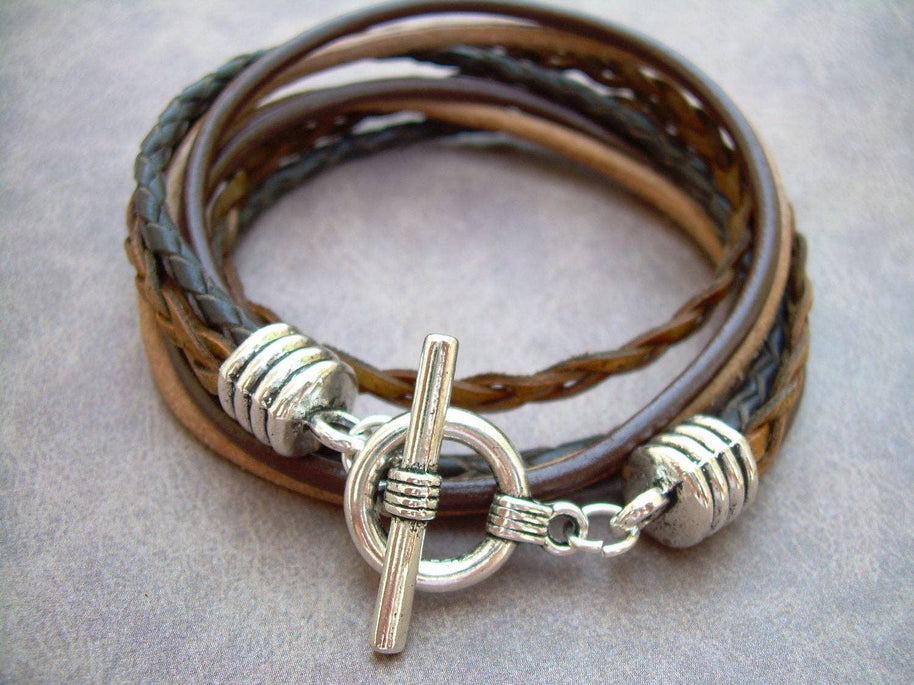 Four Strand Double Wrap Leather Bracelet, Toggle clasp
