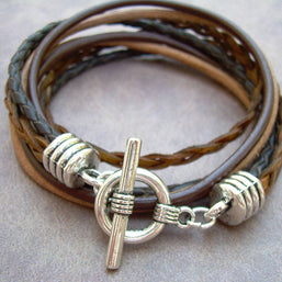 Four Strand Double Wrap Leather Bracelet, Toggle clasp