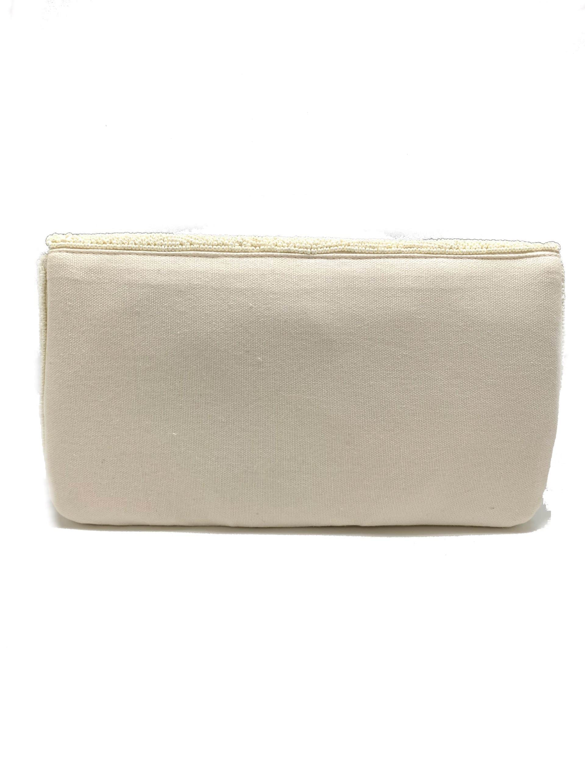 Cream Envelope Beaded Clutch