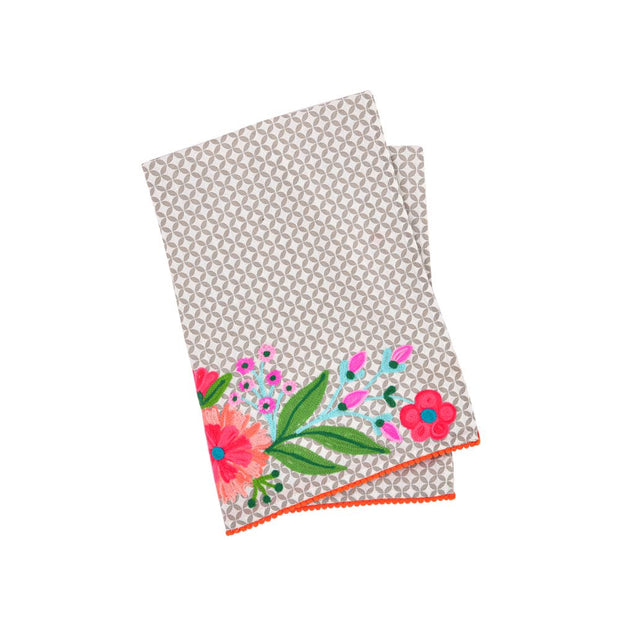 Floral Embroidered Tea Towel