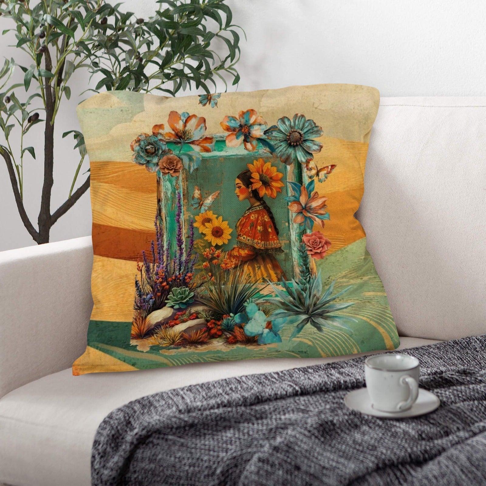 Colores de Mexico Fantasia Throw Pillow Case 18x18inch Made In America