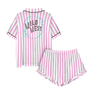 Baha Ranch Retro Pop Western Wild West Pink Pin Stripe Satin Pajamas