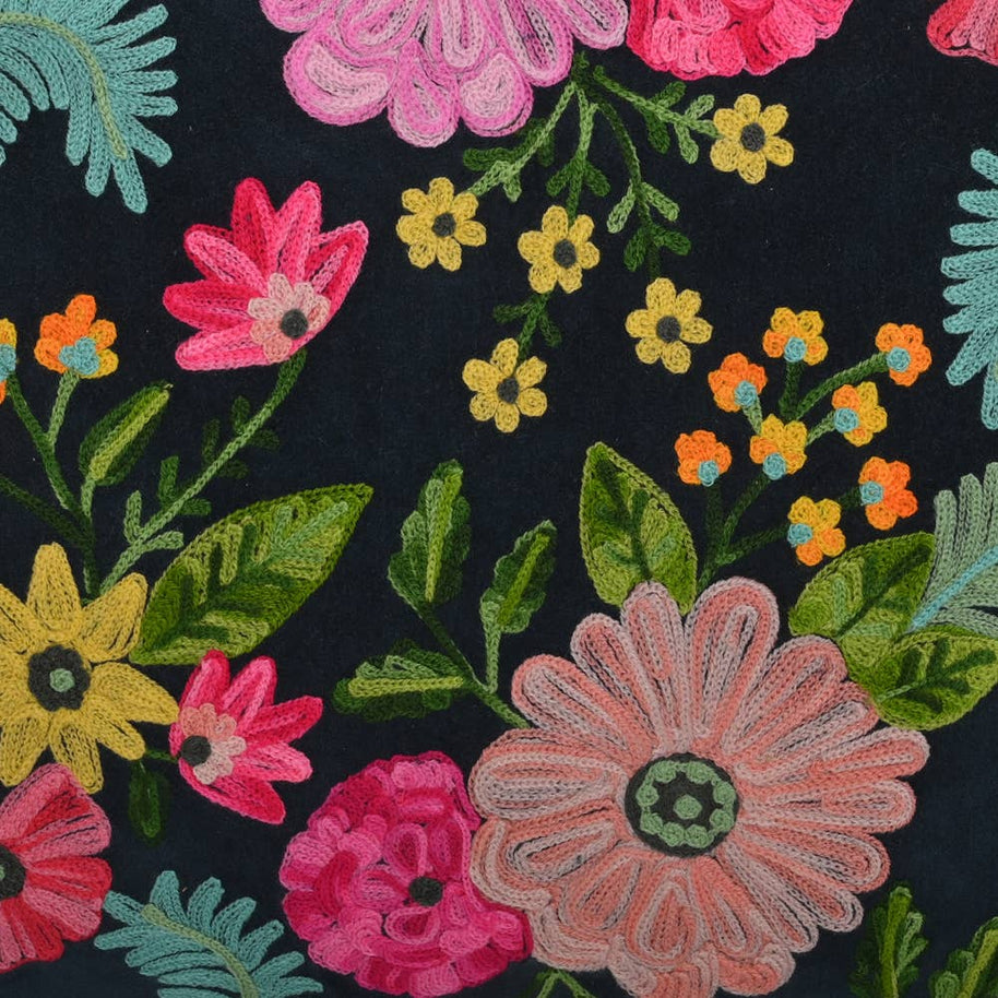 Embroidered Navy Pillow, 16 x 24