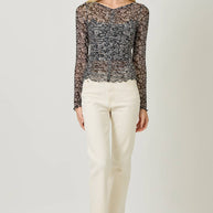 Lettuce Hem Mesh Print Top