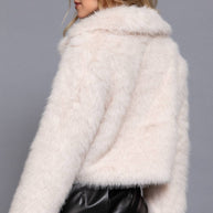 Long Sleeve Notched Collar Faux Fur Cropped Jacket