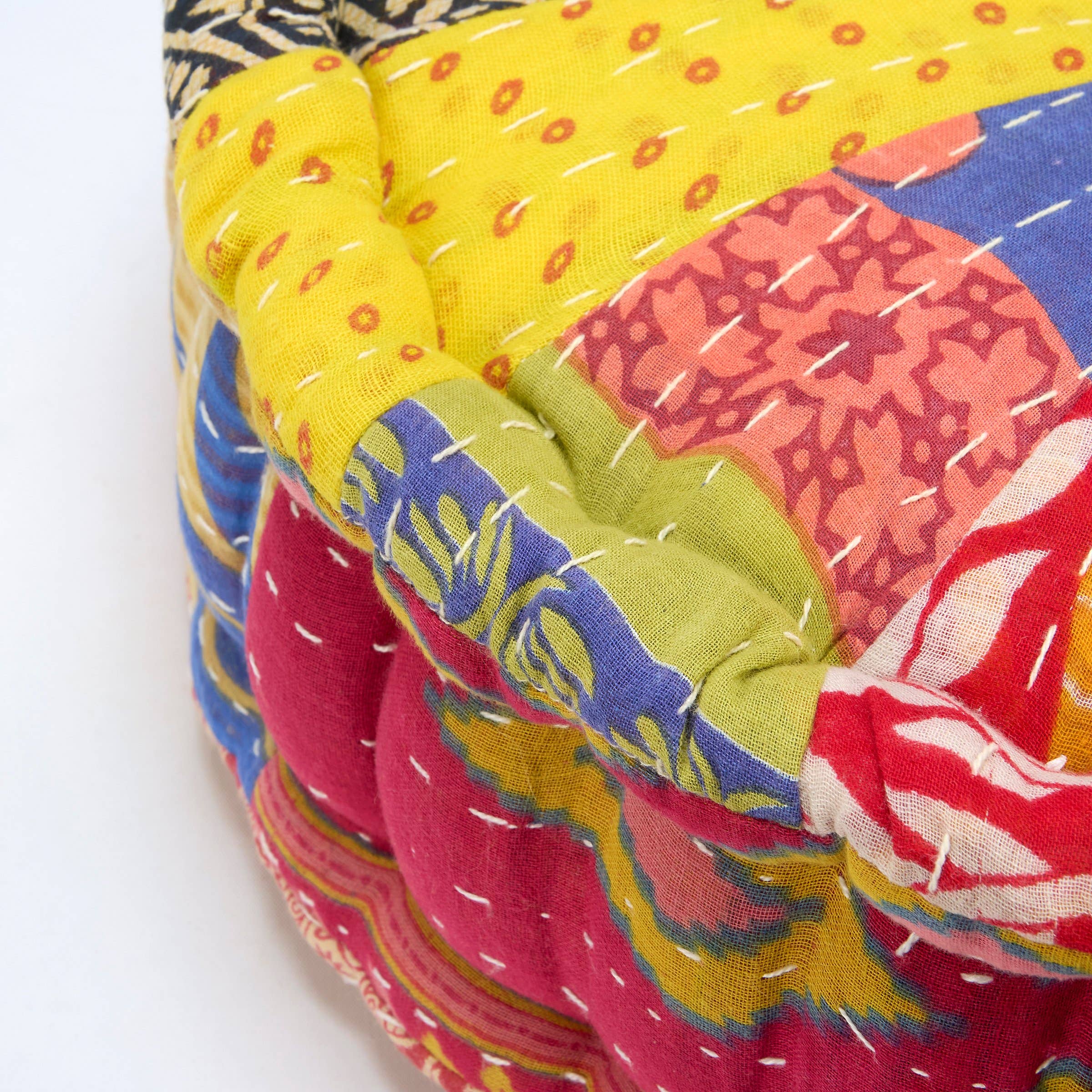 Round Kantha Floor Pillow