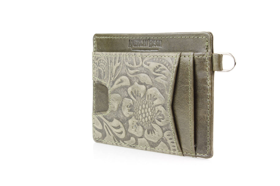 Small ID Wristlet Floral Filigree Leather