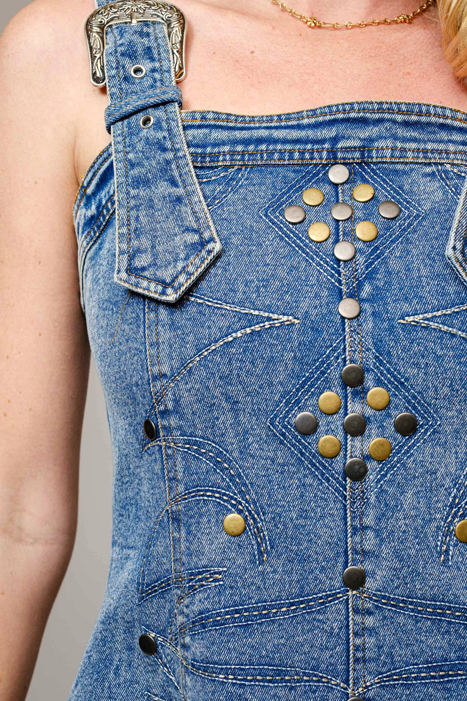 Denim Buckle Dress, Med Wash