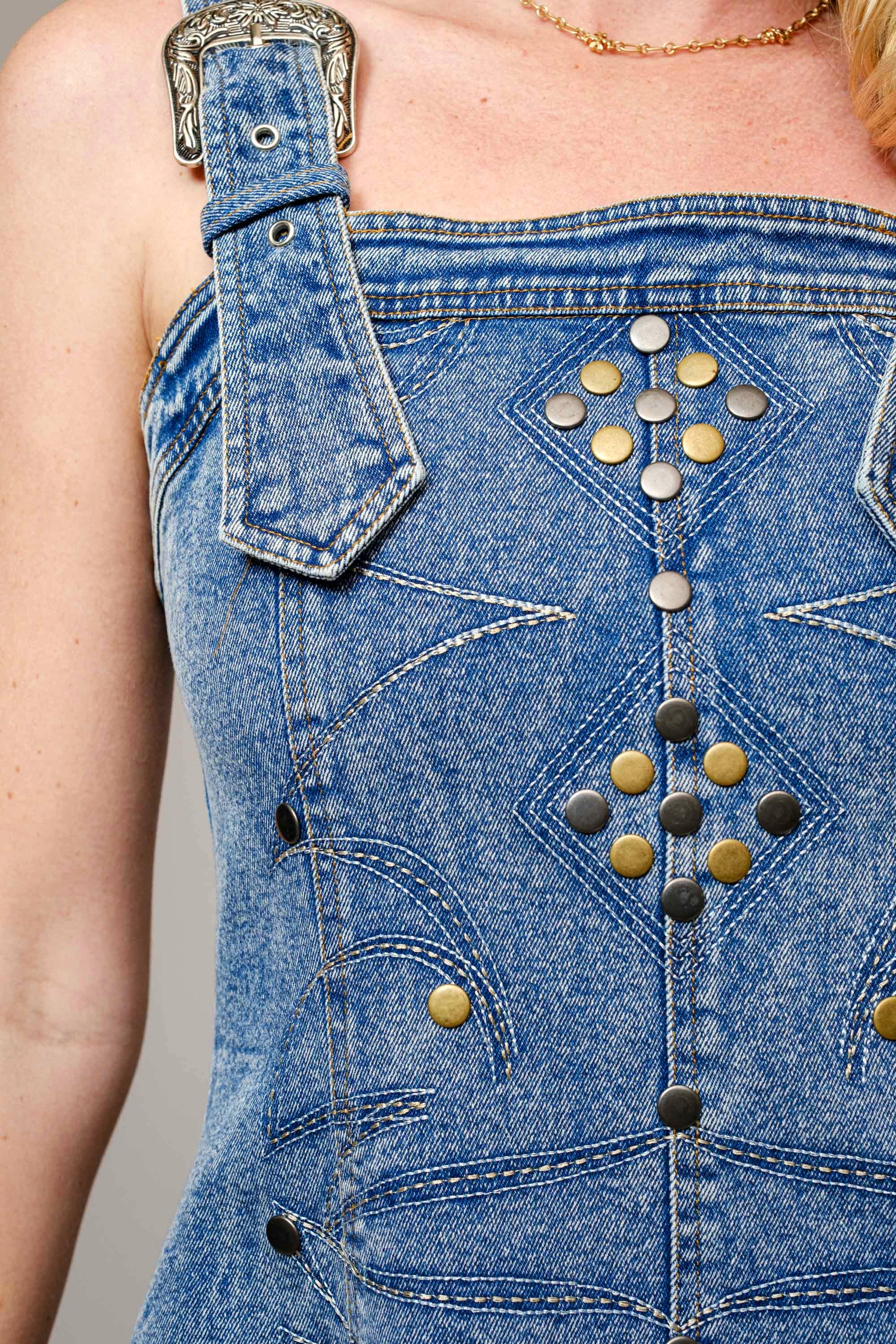 Denim Buckle Dress, Med Wash
