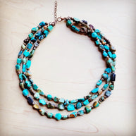 Genuine HuBei Turquoise & Wood Triple Strand Necklace 259s