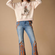 Western Suede Detail Bootcut Jeans