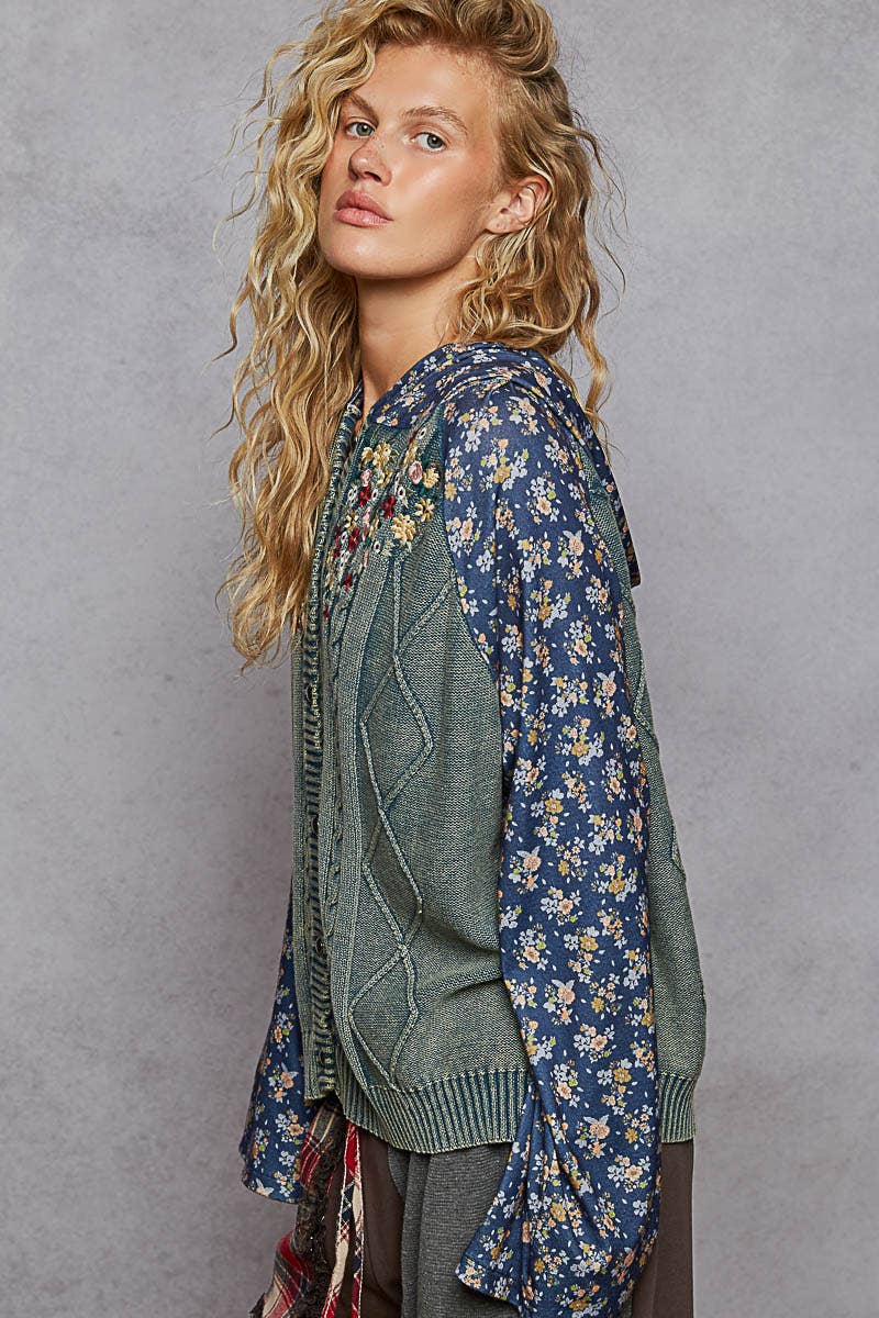 Embroidered Floral Patwork Sweater