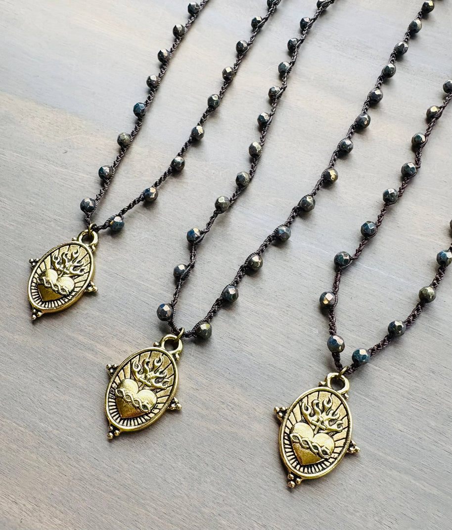 Sacred Heart Midnight Dream Crocheted Crystal Necklace