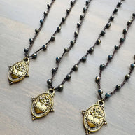 Sacred Heart Midnight Dream Crocheted Crystal Necklace