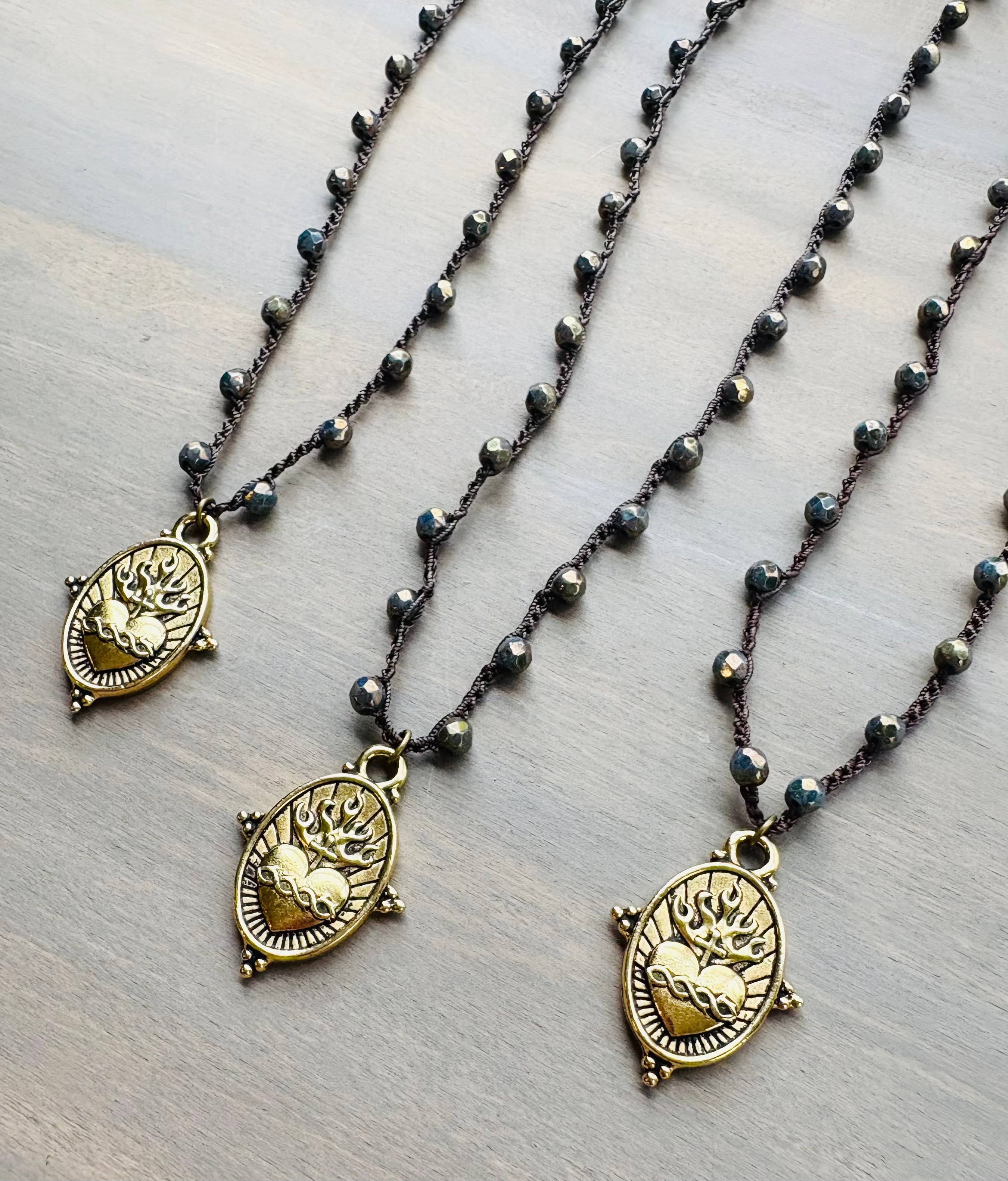 Sacred Heart Midnight Dream Crocheted Crystal Necklace