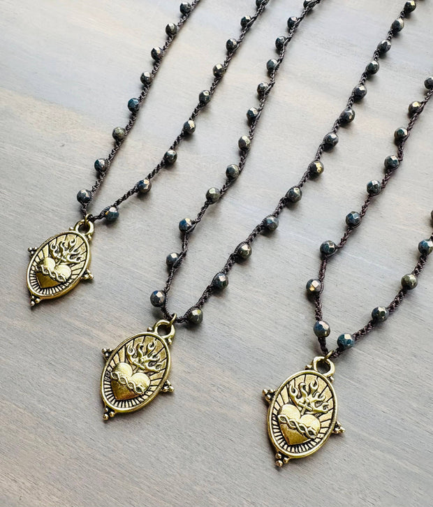 Sacred Heart Midnight Dream Crocheted Crystal Necklace