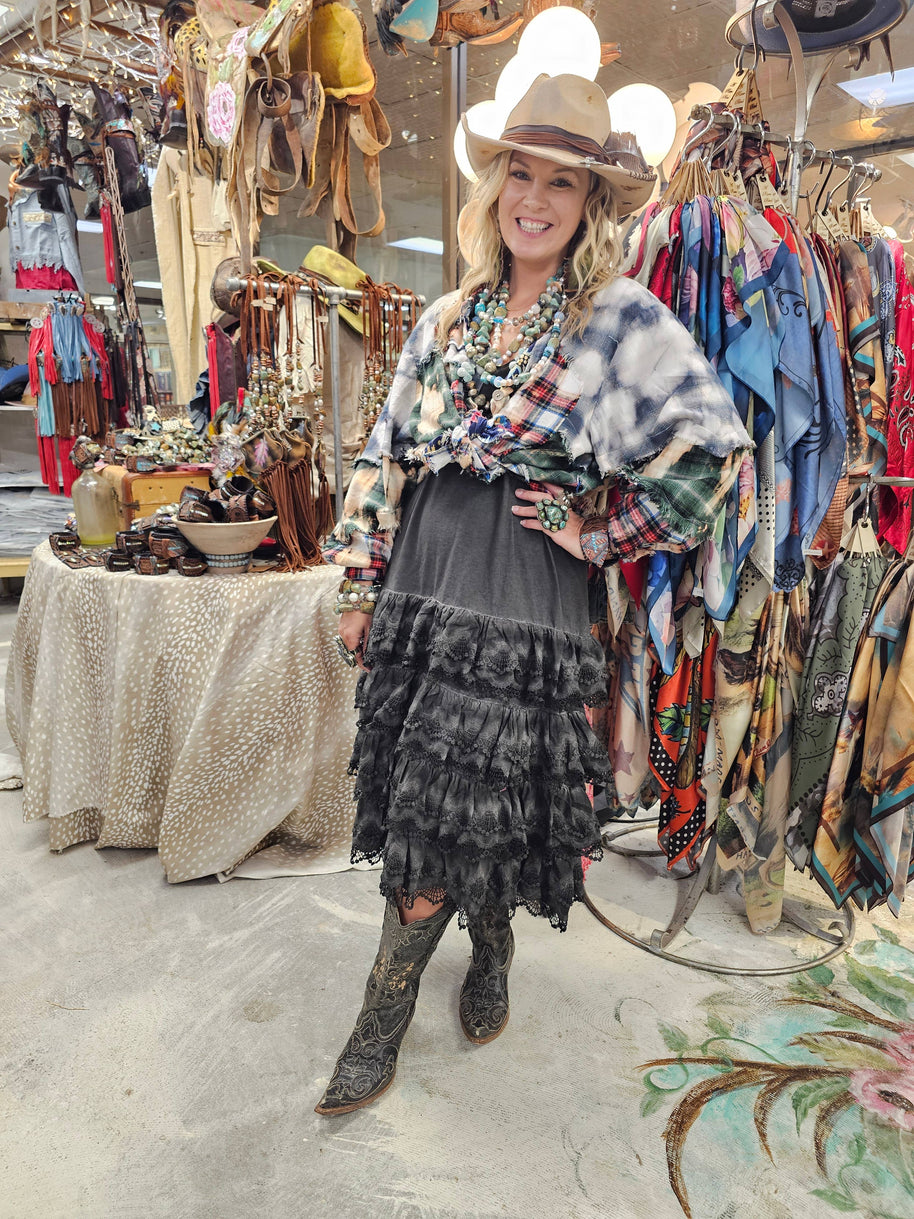 Black Distressed Ruffle Slip Dress