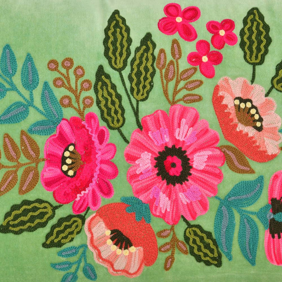 Aqua Velvet Embroidered Pillow, 24