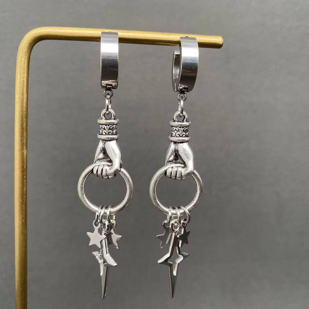 Gothic Hand Catch Star Huggie Earrings