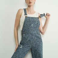 Animal Print Wide Leg Denim Overalls