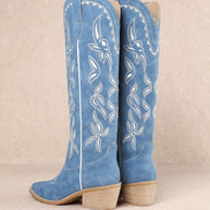 Blue White Leaves Cowboy Boots
