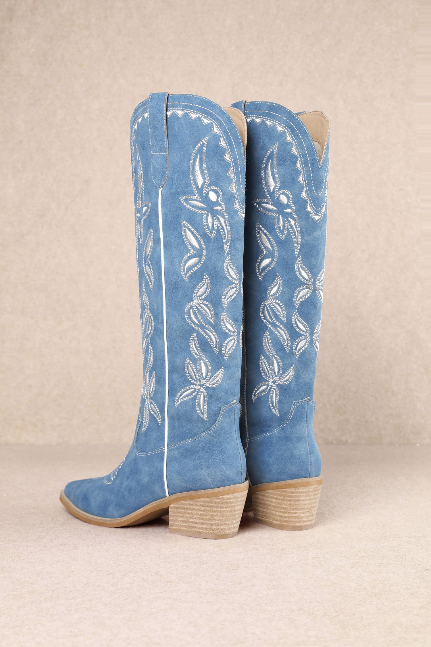 Blue White Leaves Cowboy Boots
